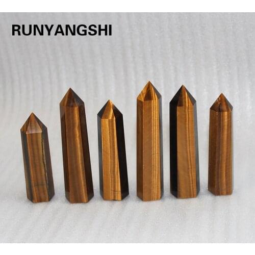 Natural yellow tiger eye quartz crystal pillar point column Sceptres rough stone point ore energy healing mineral specimensZH41