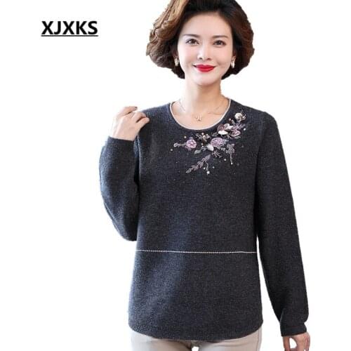 XJXKS 2021 autumn winter new 100% pure wool knitted sweater women pullover round neck long-sleeved women casual sweater