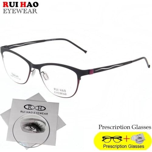 Prescription Glasses Customize Eyeglasses Frame Fill Lenses Cat Eye Titanium Spectacles Myopia Hyperopia Progressive Lens 9537