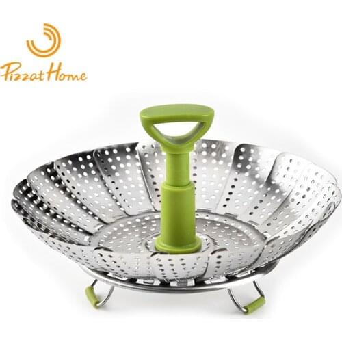 PizzAtHome Foldable Steamer Stainless Steel Vegetable Basket Mesh Vapor Cooker Expandable Steamer Kitchen Tool Cookware