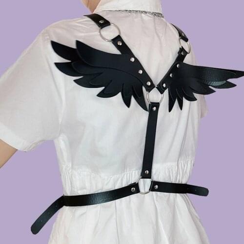 Leather Wing Garter Harness Belt Women Sexy Punk Red Black Bra Top Chest Straps Body Waist Bondage Cage Rave Festival Suspenders