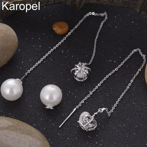 Fashion Statement Earrings Pearls Geometric Line Earrings Women Crown Tassel Long Chain Hanging Drop Earring Modern Jewelry