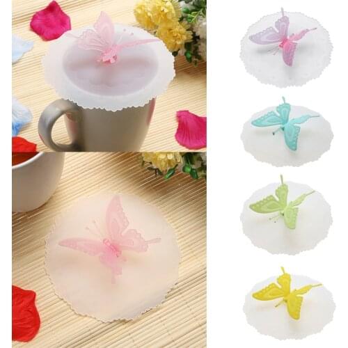 Cute Butterfly Silicone Cup Lids Anti-dust Leakproof Cover Kitchen Cup Lid for drinking cup, tea cup use E5M1