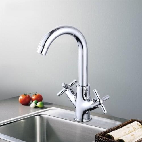Kitchen Faucet Rotatable Sink Tap Bathroom Basin Faucet Single Hole Dual Handle Deck Mounted Tap Bath Hot Cold Water Mixer Tap