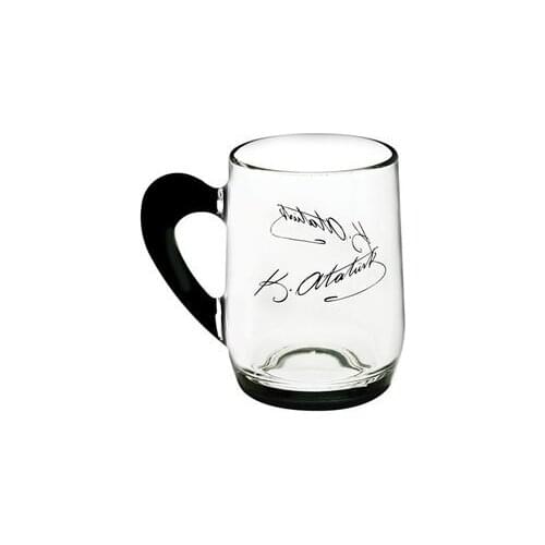 Pasabahce Ataturk Signed Glass Black Handle Cup