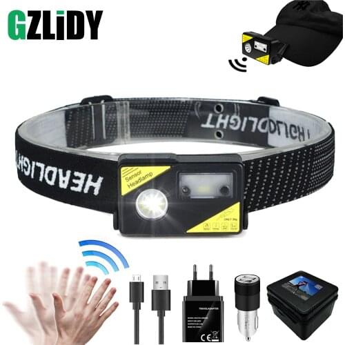 Mini LED Headlamp Body Motion Sensor Hat Clip Light USB Rechargeable Portable Headlight Built-in Battery Waterproof Fishing Lamp