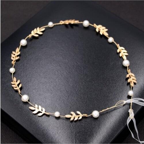 Gold Color Pearl Leaf simple style Headband Tiaras de Noiva Bridal Hair Jewelry Headpiece Women Wedding Hair Accessories