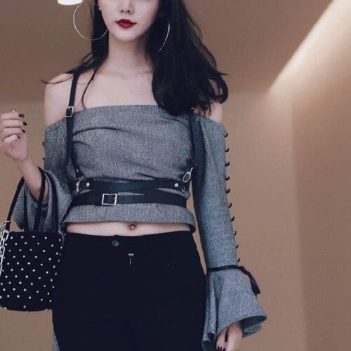 Sexy Women Punk Gothic Body Shape Wear Sculpting Body Harness Waistband Cage Harness Belt Faux Leather Adjustable Waist Cincher