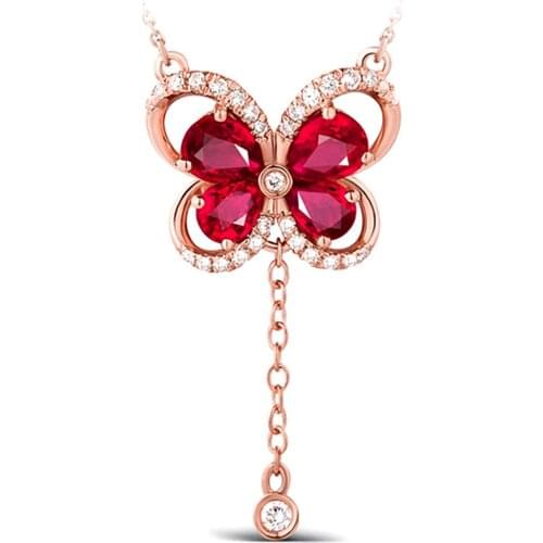 ROSE GOLD COLOR CHOKER RUBY GEMSTONES AAA ZIRCON DIAMONDS PENDANT NECKLACES FOR WOMEN BUTTERFLY LUXURY JEWELRY BIJOUX PARTY GIFT