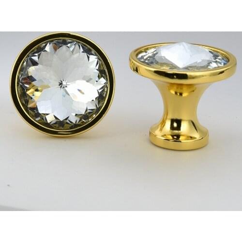 Gold diamond furniture single hole drawer crystal silver knobs round glass handles cabinet wine cabinet decoration small pulls