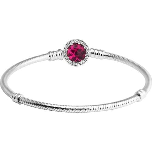 100% Authentic 925 Sterling-Silver-Jewelry Radiant Hearts Clasp Bracelets with Cerise CZ Free Shipping