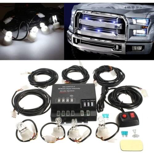 12V 120W 4 HID Bulbs Car Front Deck Grille LED Strobe Flashing Light Daytime Running Light Emergency Hazard Warning Lamp Kit
