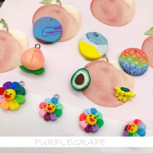 Handmade Soft Pottery Fruit Flower Material DIY Avocado Peach Ear Stud Accessories Childlike Colored Flower Ear Stud Patch 4pcs