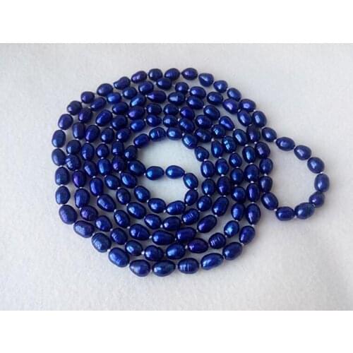 46" 6-7MM dark blue rice freshwater pearl long rope necklace