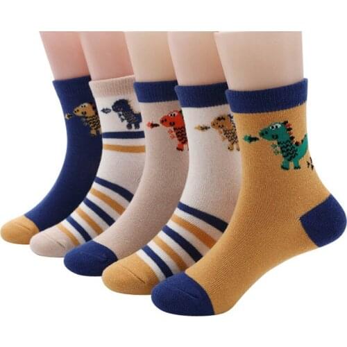 5 pairs spring & autumn kids socks cotton cartoon children socks for boys 1-12 year baby socks animal cartoon striped socks