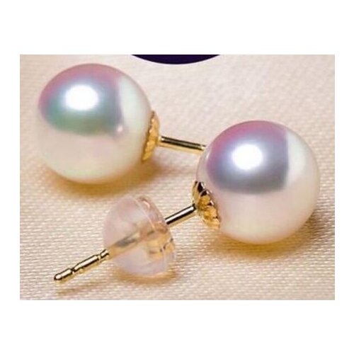 Free shipping luxury Noble jewelry charming pair of round 9-10mm akoya white pearl earring