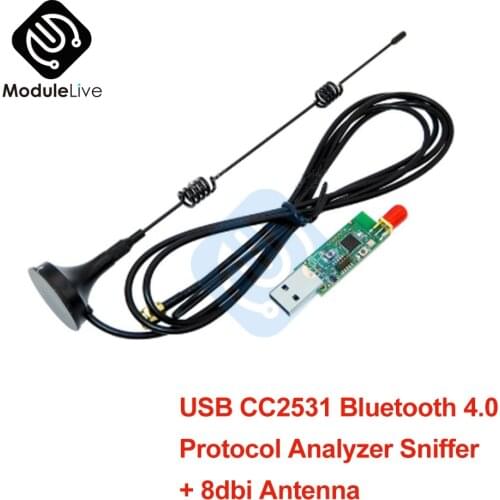 4.0 Wireless Zigbee CC2531 CC2540 Sniffer BTool Packet Protocol Analyzer USB Interface Dongle Capture Module with 8dbi Antenna