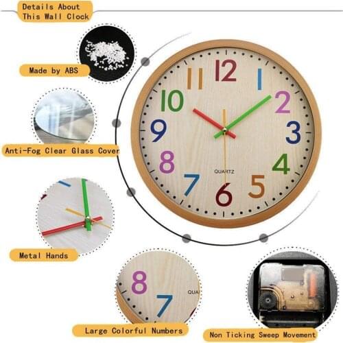 Silent Non Ticking Kids Wall Clock Battery Operated Colorful Decorative Clock for Children Nursery Room Bedroom School