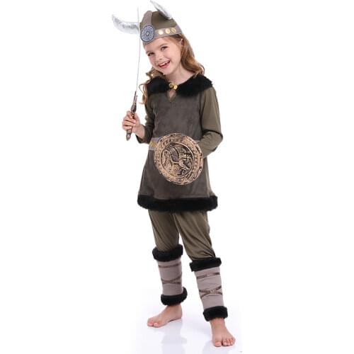 Halloween Carnival Kids Girls Nordic Warrior Dress Up Cosplay Costume Viking Mascot Costume Viking Savage Clothes