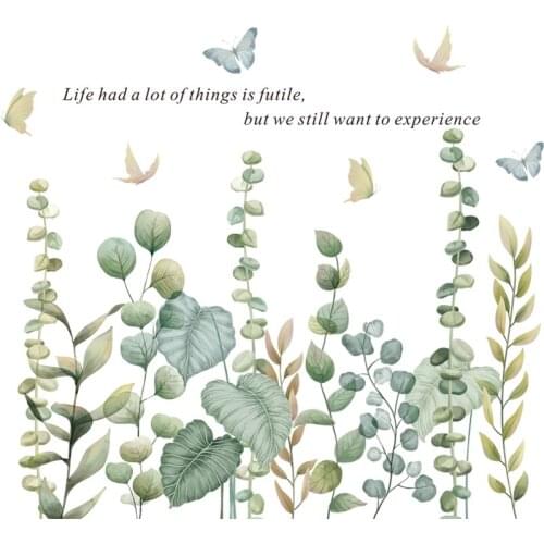 DIY 56*63cm Green Plants Skirting Line Decoration Wall Sticker Nordic Style Flower Painting for Living Room Bedroom Wall Art