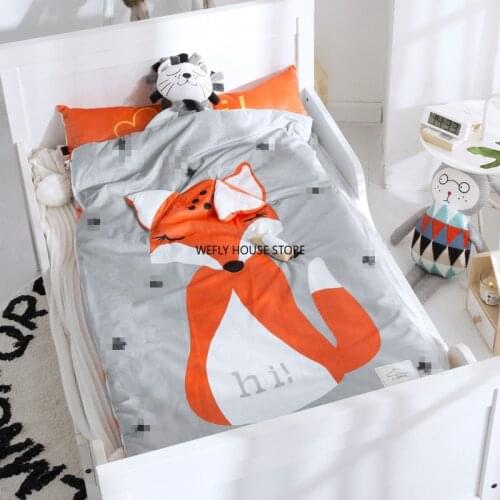 Home bed baby sleeping bag 100% Cotton + soft fleece Boy Girl Child fleabag AB side fox bear mothercare kids body cover 70*150cm