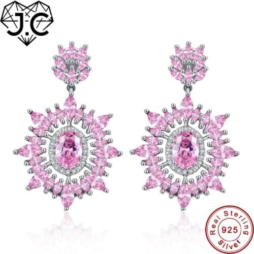 J.C Marquise Pink & Amethyst Oval Pink & Blue Topaz 925 Sterling Silver Drop Earrings Women Wedding Brilliant Fine Jewelry