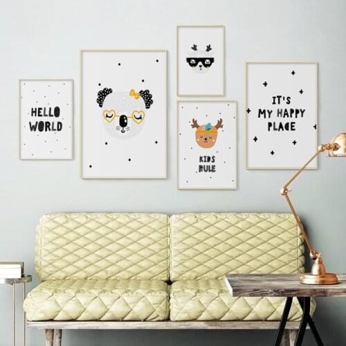 Cartoon Deer Canvas Poster Nursery Wall Art Print Modern Animal Painting Nordic For Kids Baby Bedroom Home Decoration Picture