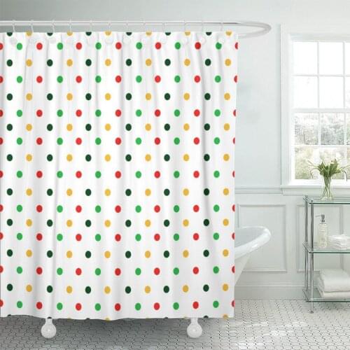 Red Green Yellow Polka Dot Bright Dotted Featuring Colorful Shower Curtain Waterproof Fabric 72 x 72 Inches Set with Hooks