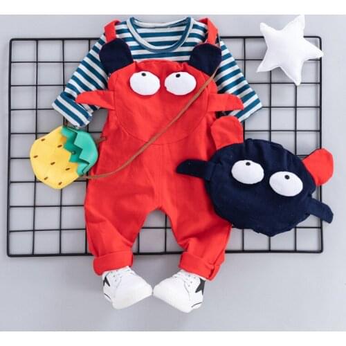 Cartoon Cute Infant Baby Boys Girls Clothes Set Panda Striped T-shirt+ Siamese Pants Long Sleeve Tracksuit Baby Boy Clothing Set