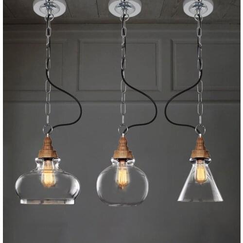 Mini Clear Glass Shade Pendant Lights Industrial Lighting Fixture Kitchen Island Bar Hotel Shop Antique LED Pendant Ceiling Lamp