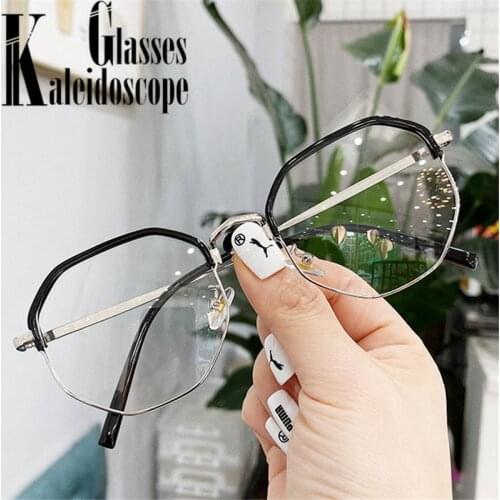 Polygon Anti Blue Light Eyeglasses Women Men Vintage Half Frame Computer Eyewear Metal Blocking Blue-ray Spectacles Frames