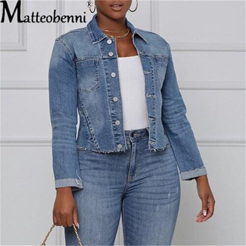 2021 Autumn Woman Long Sleeve Short Denim Jacket Ladies Fashion Ripped Jacket Coat Casual Stretch Slim Street Hipster Clothing