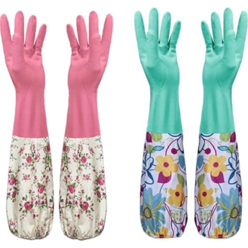 Printed durable waterproof household gloves, dishwashing cleaning rubber to protect hands from corrosion