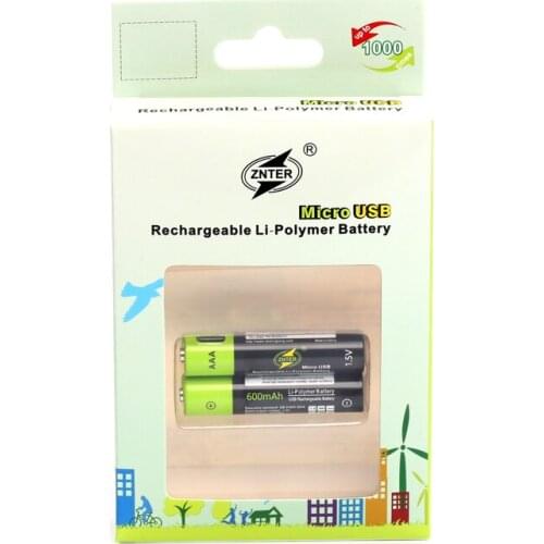 ZNTER 1.5V 600mah AAA Rechargeable Battery 600mAh USB Rechargeable Lithium Polymer Battery Quick Charging by Micro USB Cable