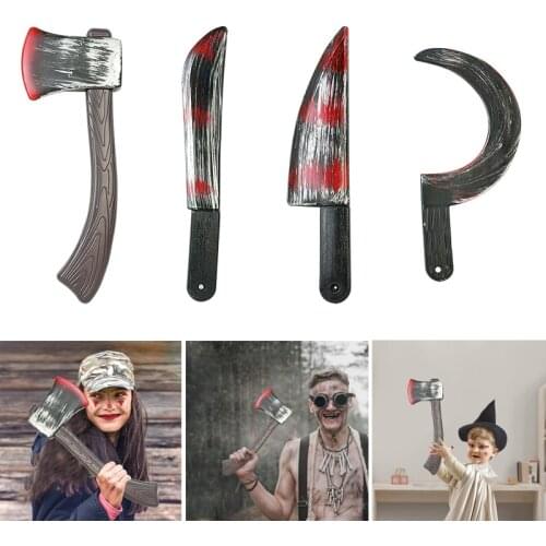 Halloween Prop Plastic Bloody Axe Sickle Simulation Weapon For Masquerade Cosplay Halloween Party Decor Supplies Funny Scary Toy