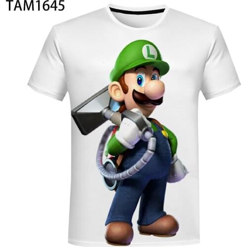 Popular Cartoon Mario and Luigit T-Shirt Mens and Womens Fashion Short Sleeve Home Street Style Childrens Hip-Hop Top