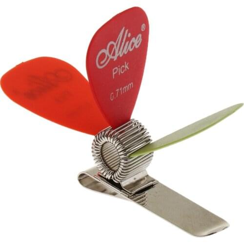 Portable 1 Set Guitars Picks + Aluminium Spring Pick Holder Clip to Strap