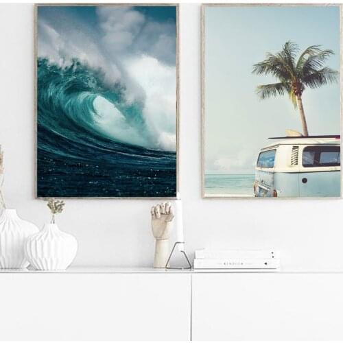 Tropical Sea Landscape Posters and Prints Green Palm Tree Canvas Art Painting Nordic Seascape Wall Picture for Living Room Decor