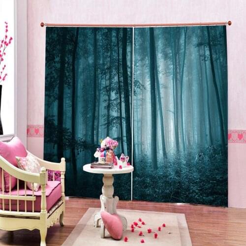 Natural Scenery Foggy Dark Forest Foliage Landscape Curtain Art Creative For Living Room Bedroom Blackout Window Drapes Sets