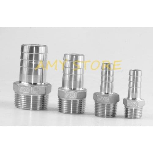 1Pc Stainless Steel 304 BSPT Male Threaded Pipe Fitting x Hose Barbed Tail Reducer Hexagon Adapter Joint Coupling Connector