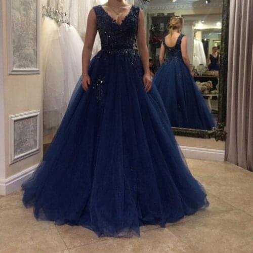 An082 Luxury sequined Noble Robe De Soiree Sexy V-Neck Prom Gown Ball Gown Length Evening Gowns Evening Dress Custom-Made