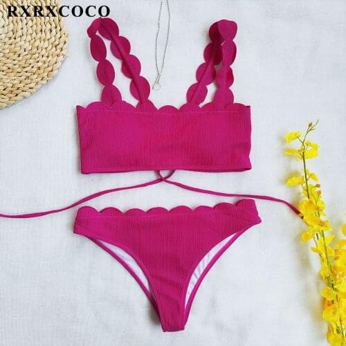 RXRXCOCO Scalloped Bikini 2020 Swimsuit Sexy Bikinis Set Swimming Bathing Suit Beachwear Brazilian High Cut Swimwear Women