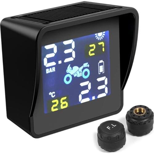 VODOOL USB Solar Charging Motorcycle TPMS Moto Tire Pressure Scooter Tyre Temperature Monitoring Alarm System Set With 2 Sensors