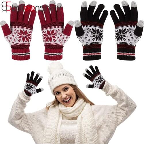 Outdoor Riding Gloves Warm Winter Wool Knitted Gloves Womens And Mens Snowflake Pattern Full Finger Unisex Touch Screen Gloves