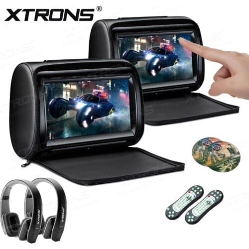 XTRONS 2pcs 9'' inch Monitor Car Headrest DVD Player 1080P Video Digital Touch Screen Leather Cover HDMI USB SD+IR headphones
