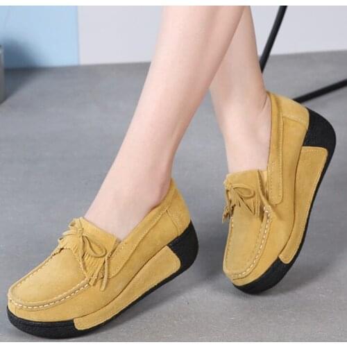 Autumn Winter Women Flats shoes Fashion Women Ladies Cowhide Shoes Thick bottom Flats Shoes red Lace up Round Toe Casual Flats
