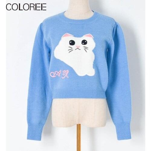 Women Autumn Winter Cartoon Jacquard Sweater 2021 O-Neck Oversized Thick Warm Knitted Casual Clothing Lady Pullovers Outwear