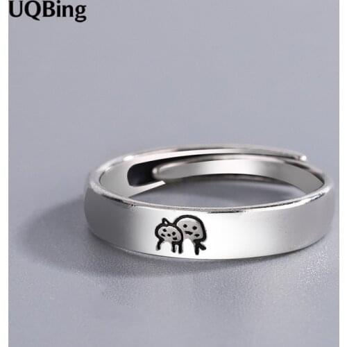 925 Sterling Silver Women Men Lovely Cat Stamp Rings Couple Jewelry Gifts