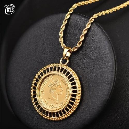 Women Necklace Short Jewelry Female Women Gifts 2019 Gold Color Fashion Queen Coin Pendant Necklace Drop Shipping