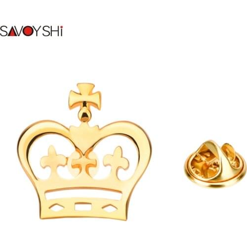 SAVOYSHI Gold color Crown Brooch Pin Badges High quality Metal Lapel Pin for Suit Coat Hats Accessories Fashion Party Gift